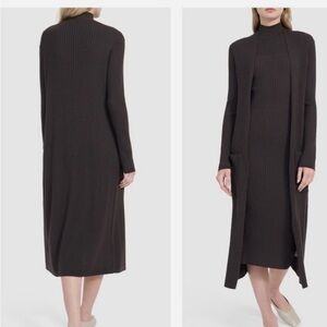 NWT Theory P/XS brown ribbed maxi open cardigan stretch wool mocha